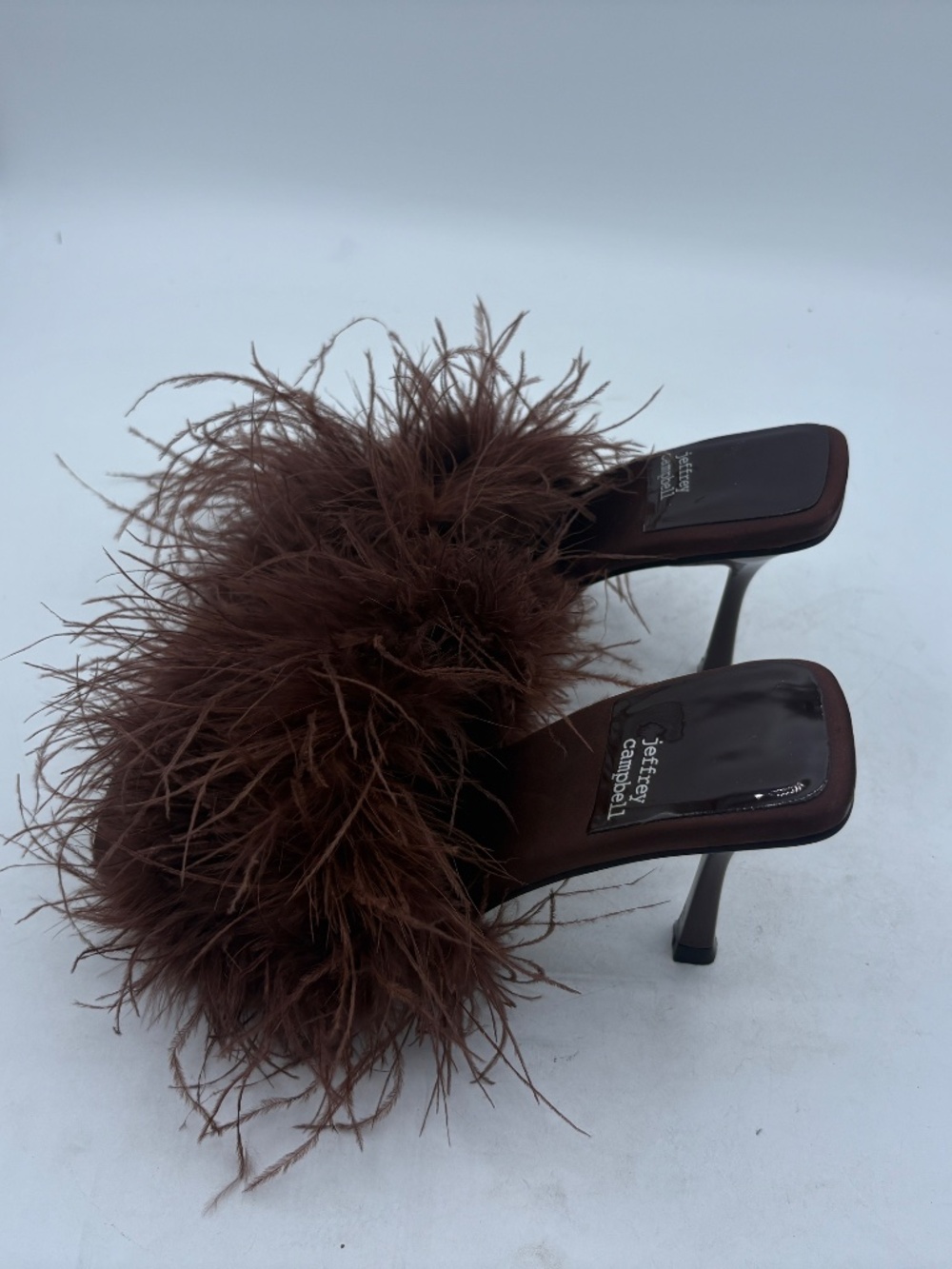 Jeffrey Campbell Chauffeur Feather Mule Heels Sandals Square Toe Brown Size 7